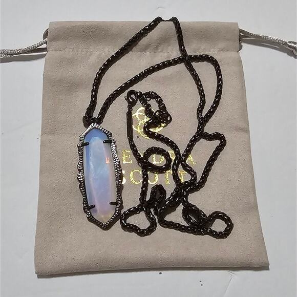 Kendra Scott "Mystic Bazaar" White Opalite Iridescent Gunmetal Chain Necklace - Picture 3 of 8